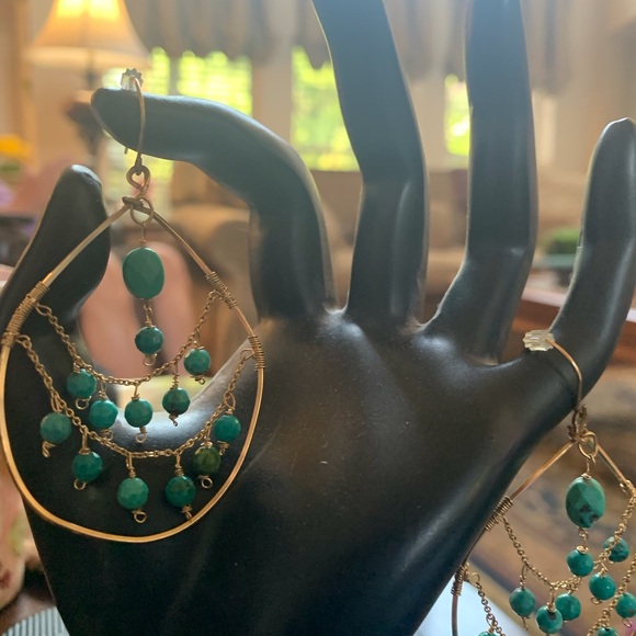 14k filled faceted turquoise earrings - Picture 4 of 4